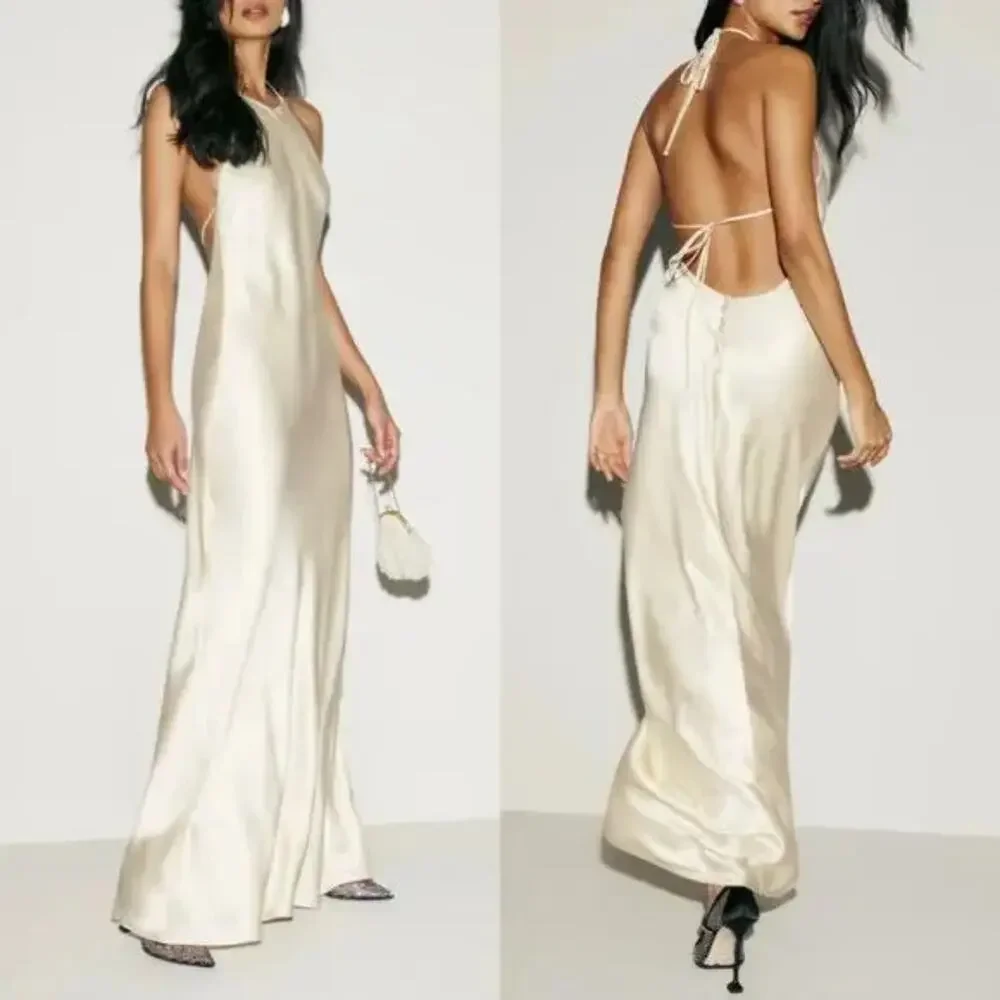 Reformation Jeany Silk Maxi Dress NEW Ivory Fior Di Latte Satin Halter Gown S - Picture 1 of 7